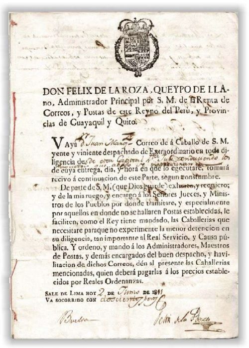 LOS VAYAS O PARTES DE CONDUCCIÓN DE LOS CORREOS ORDINARIOS Y EXTRAORDINARIOS EN LA AMÉRICA MERIDIONAL (parte II)