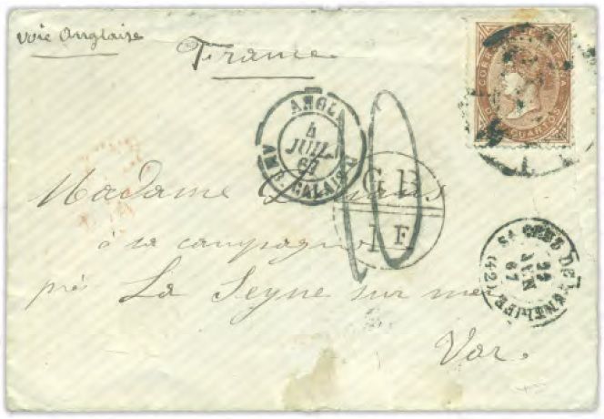 DE TENERIFE A FRANCIA VÍA INGLATERRA. Estudio exhaustivo de una carta que pasó por las manos de tres administraciones postales diferentes