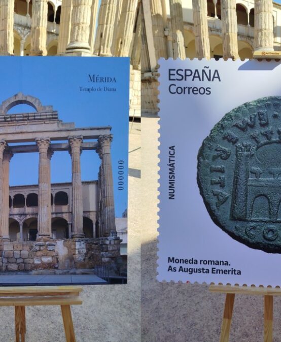 Presentación sellos “64 EXFILNA 2026. Mérida. Templo de Diana” y “Numismática. Moneda romana. As Augusta Emerita”